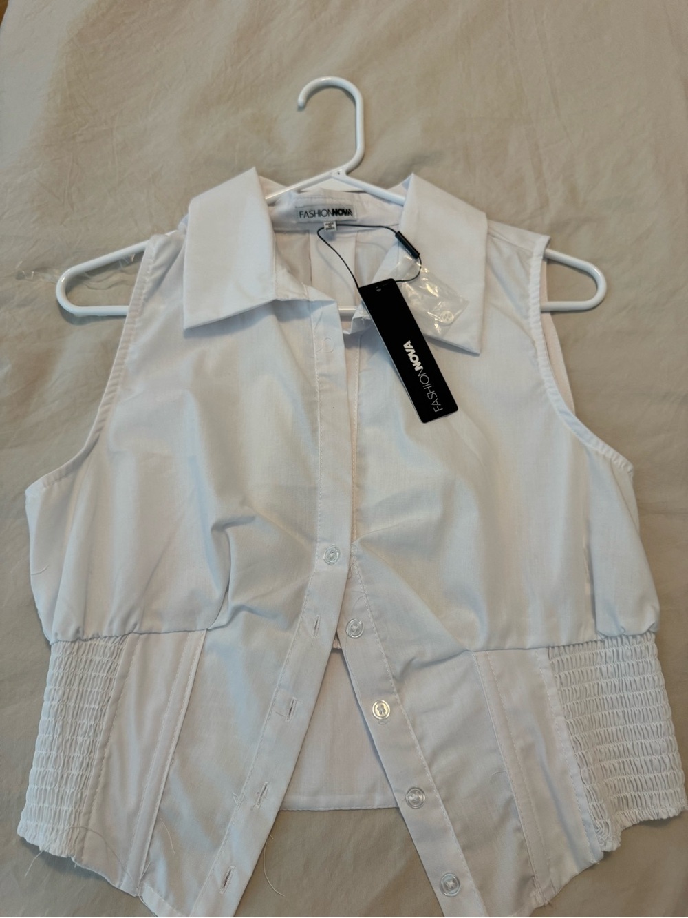 Fashion Nova White Sleeveless Button-Up Collared Top